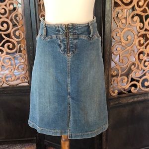 Worn denim skirt.